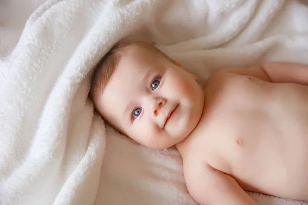 Baby Boy Lying Bed Bedroom — Stock Photo, Image