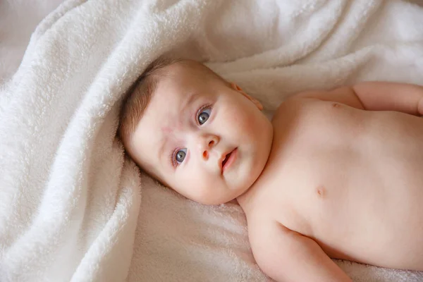 Baby Boy Lying Bed Bedroom — Stock Photo, Image