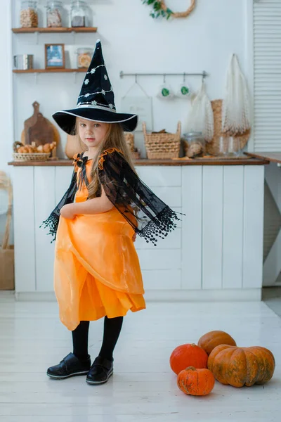Niña Disfraz Bruja Halloween Larga Duración — Foto de Stock