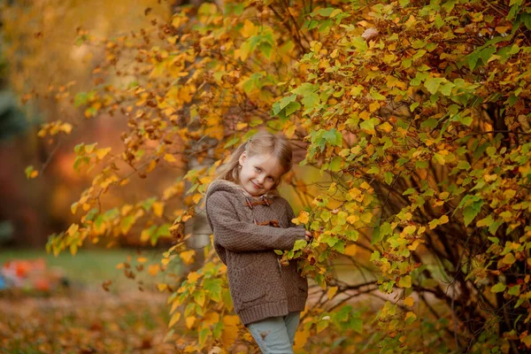 Radosne Dziecko Pozowanie Jesiennym Parku — Zdjęcie stockowe