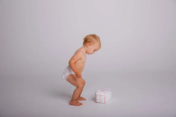 Infant Child Baby Toddler Sitting Crawling Backwards Happy Smiling White — Stock Photo, Image