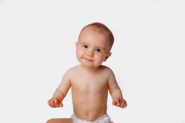 Bebé Niña Pañal Sobre Fondo Blanco —  Fotos de Stock