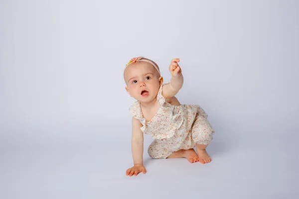 Cute Baby Boy White Dress Light Background — Stock Photo, Image