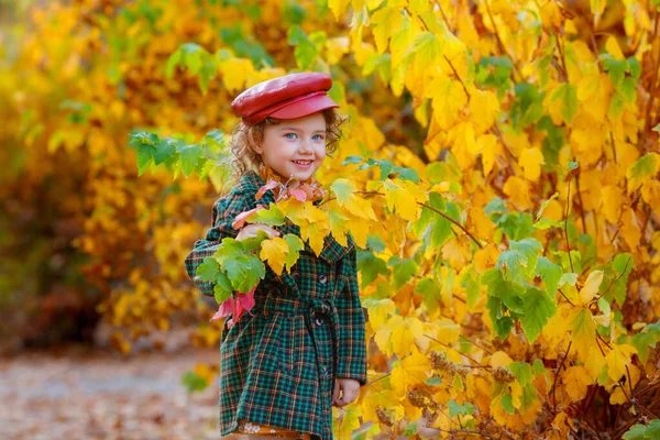 Модная Маленькая Девочка Позирует Осеннем Парке — стоковое фото