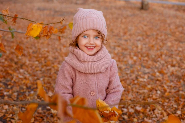 Uma Menina Com Olhos Azuis Posando Parque Outono — Fotografia de Stock