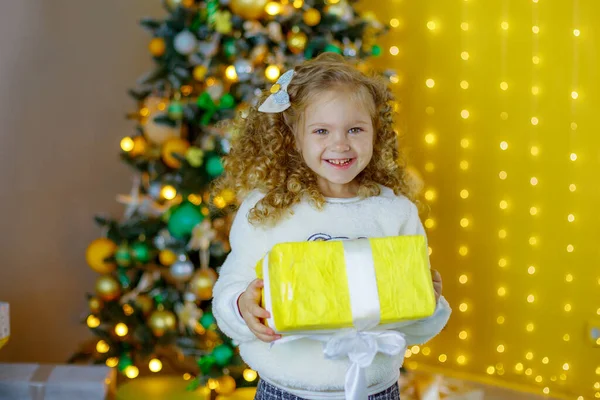 Ritratto Una Bambina Che Regge Regalo Natale — Foto Stock