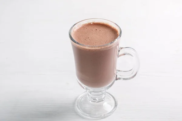 Copo Smoothie Chocolate Saboroso Fundo Madeira — Fotografia de Stock