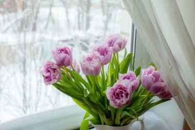 Pencerede bir demet leylak lalesi