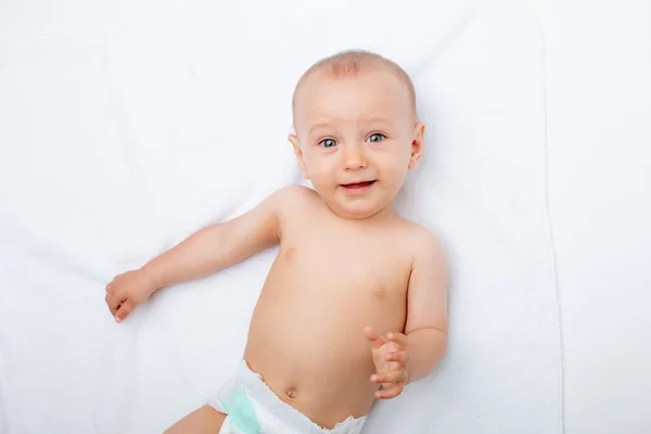 Baby Boy Diaper Lying White Background Isolated — Stock Photo, Image