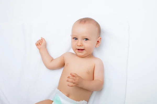 Baby Boy Diaper Lying White Background Isolated — Stock Photo, Image