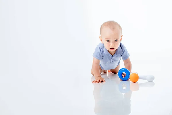 Baby Boy Multi Colored Toys Isolated White Background — Stock Photo, Image