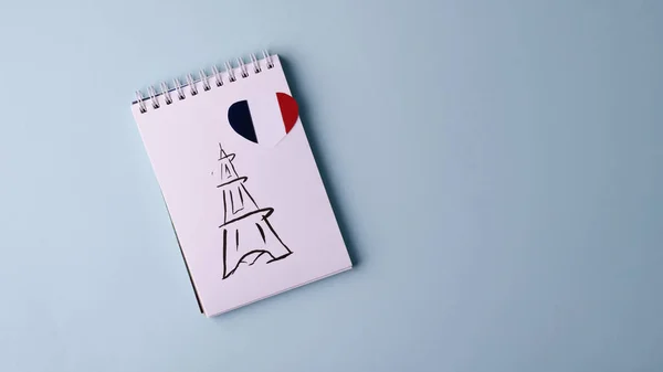 Dibujo Torre Ephelev Con Corazón Bandera Francesa Concepto Del Día — Foto de Stock