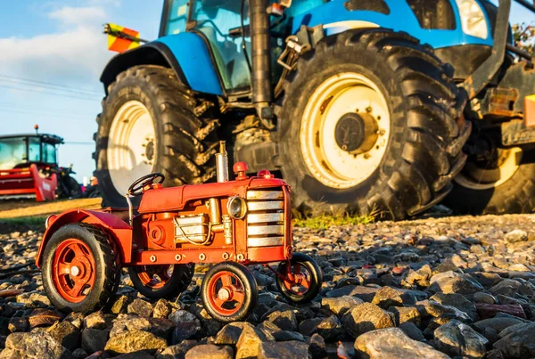 One Little Red Model Tractor Large Tractor — 图库照片