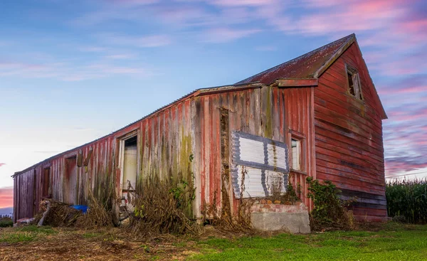 One Very Old Run Farm Red Farm Shed — Stock fotografie