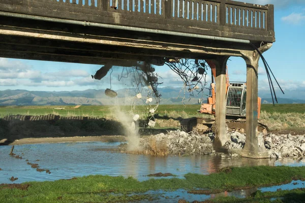 Foxton Horowhenua Yeni Zelanda 2020 Yıkım Eski Treslte Köprüsünün — Stok fotoğraf