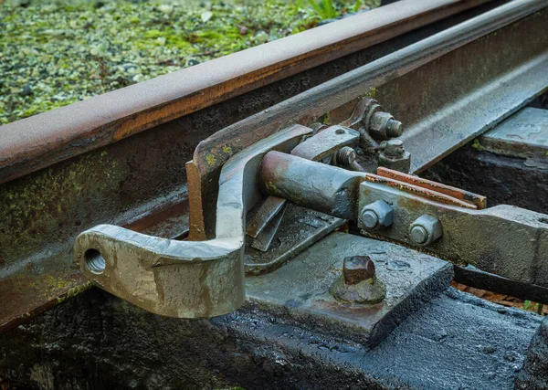 Gammal Järnväg Switch Rail Areashowing Conection Pin — Stockfoto