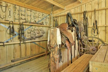 Eyer, bit, dizgin ve üzengi de dahil olmak üzere iyi bir binicilik teçhizatı.