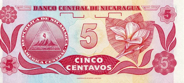 Banknot Banknotów Papierowych Nikaragui Centavo Pokazuje Herb Nikaragui Kwiat Około Zdjęcie Stockowe