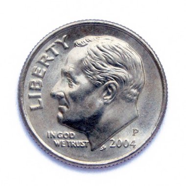 Birleşik Devletler Bozukluğu (10 sent) madeni para. Para, Amerika Birleşik Devletleri 'nin 32. Başkanı Franklin Delano Roosevelt' in portresini gösteriyor..