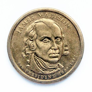 Birleşik Devletler 1 dolar. Para James Madison 'ın portresini gösteriyor, ABD' nin 4. Başkanı,