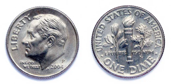 미국의 동전에는 올리브와 사이에 횃불을 제32 대통령 프랭클린 델라노 루스벨트의 — 스톡 사진
