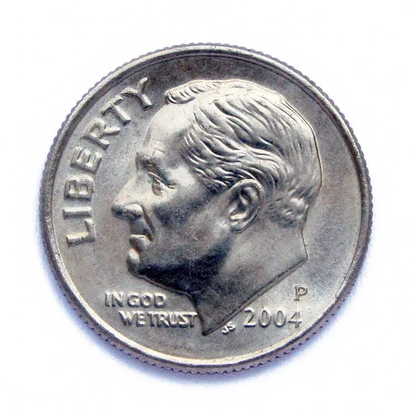 Moneta Amerykańska Dime Centów Moneta Przedstawia Portret Franklina Delano Roosevelta Zdjęcia Stockowe bez tantiem