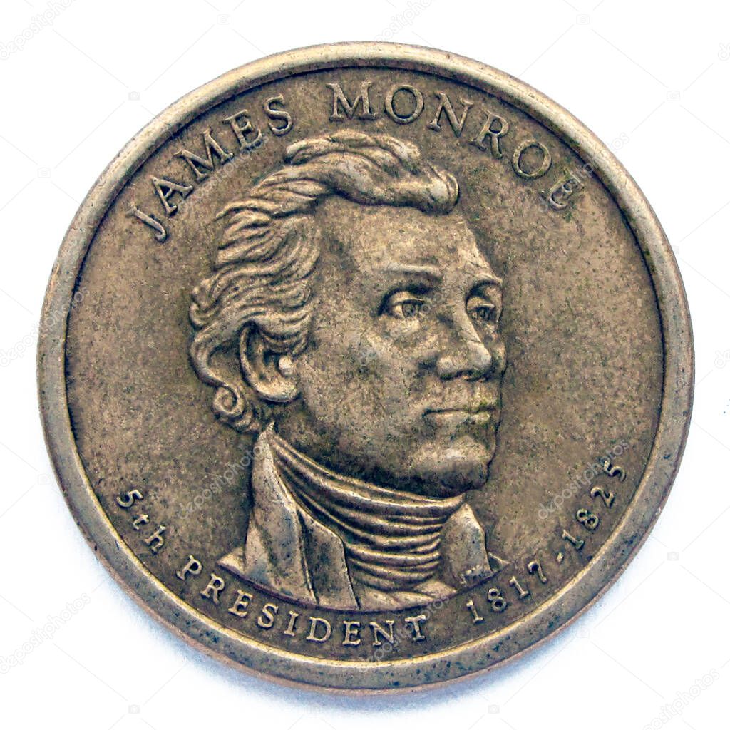United States 1 dollar coin. The coin shows a portrait of James Monroe, 5th president of USA
