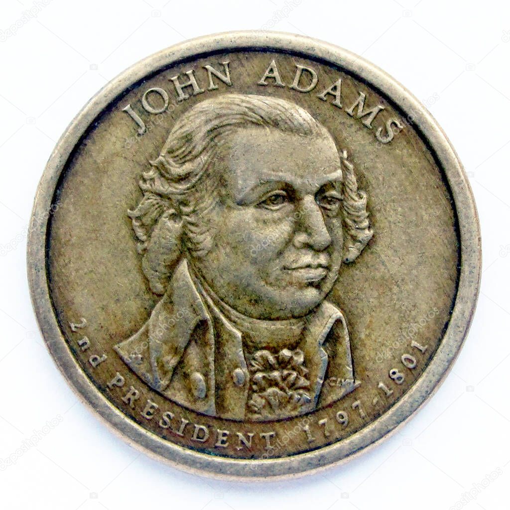 United States 1 dollar coin. The coin shows a portrait of John Adams, 2nd president of USA, one of United States Founding Fathers