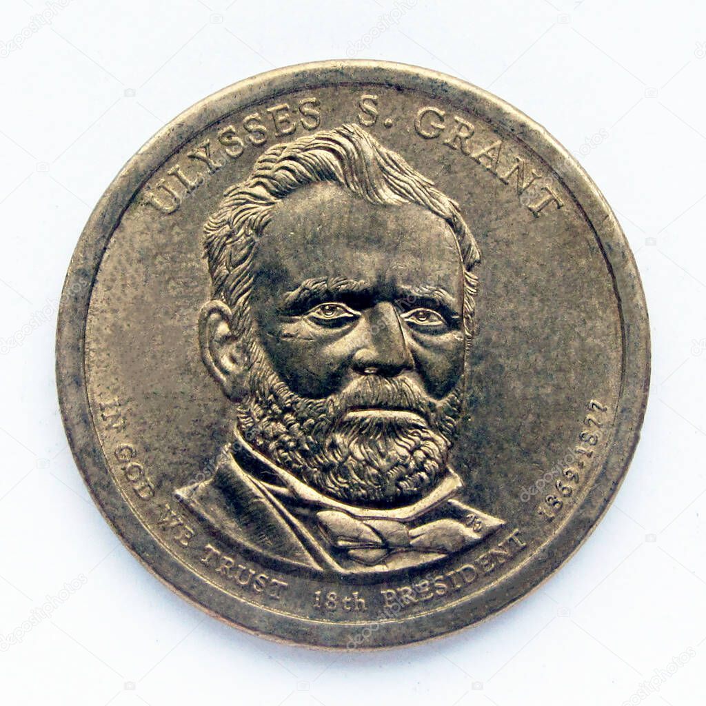 United States 1 dollar coin. The coin shows a portrait of Ulysses S. Grant, 18th president of USA