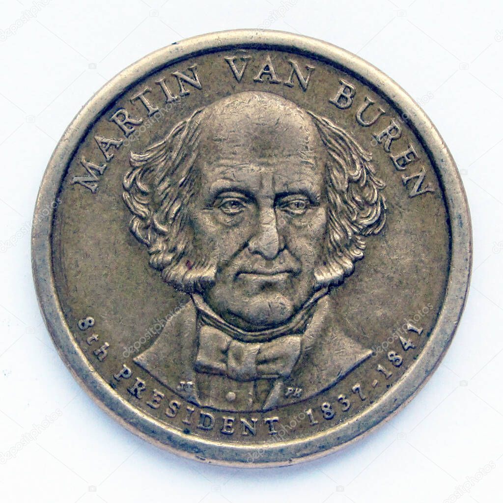 United States 1 dollar coin. The coin shows a portrait of Martin Van Buren, 8th president of USA