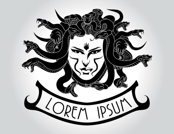 Medusa Cabeza de Gorgona con pelo de serpiente . — Vector de stock