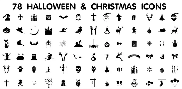 78 iconos de Halloween y Navidad — Vector de stock