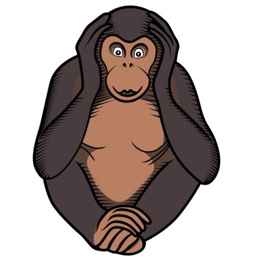 monkey covers its ears by hands clipart