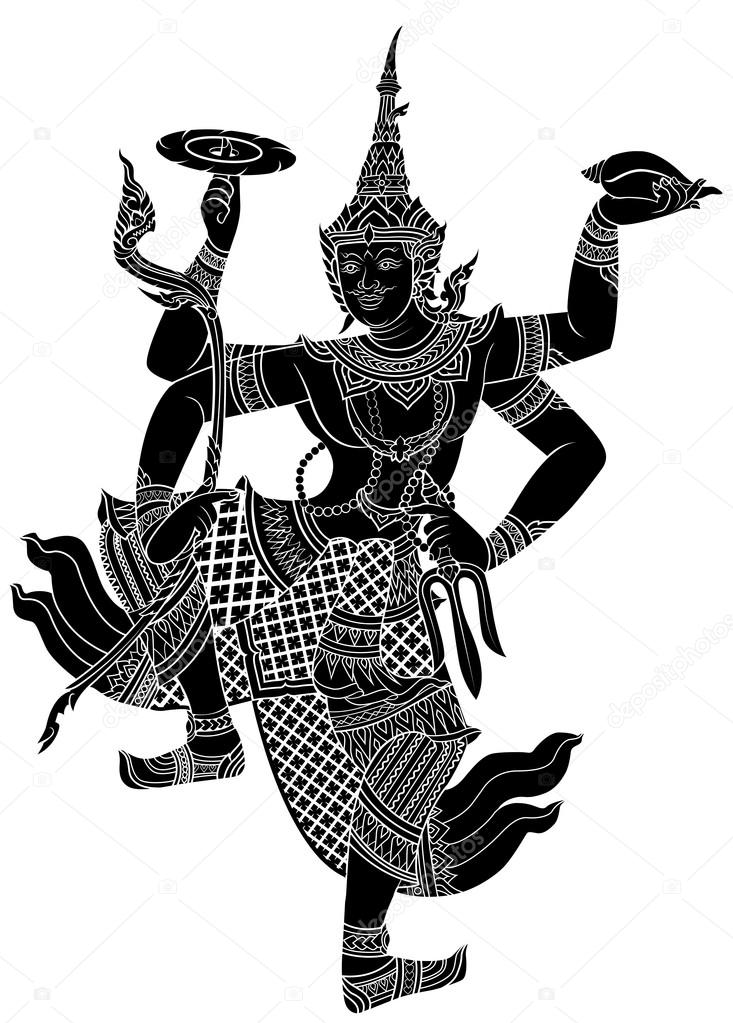 Drawing of Narayana silhouetted on white background