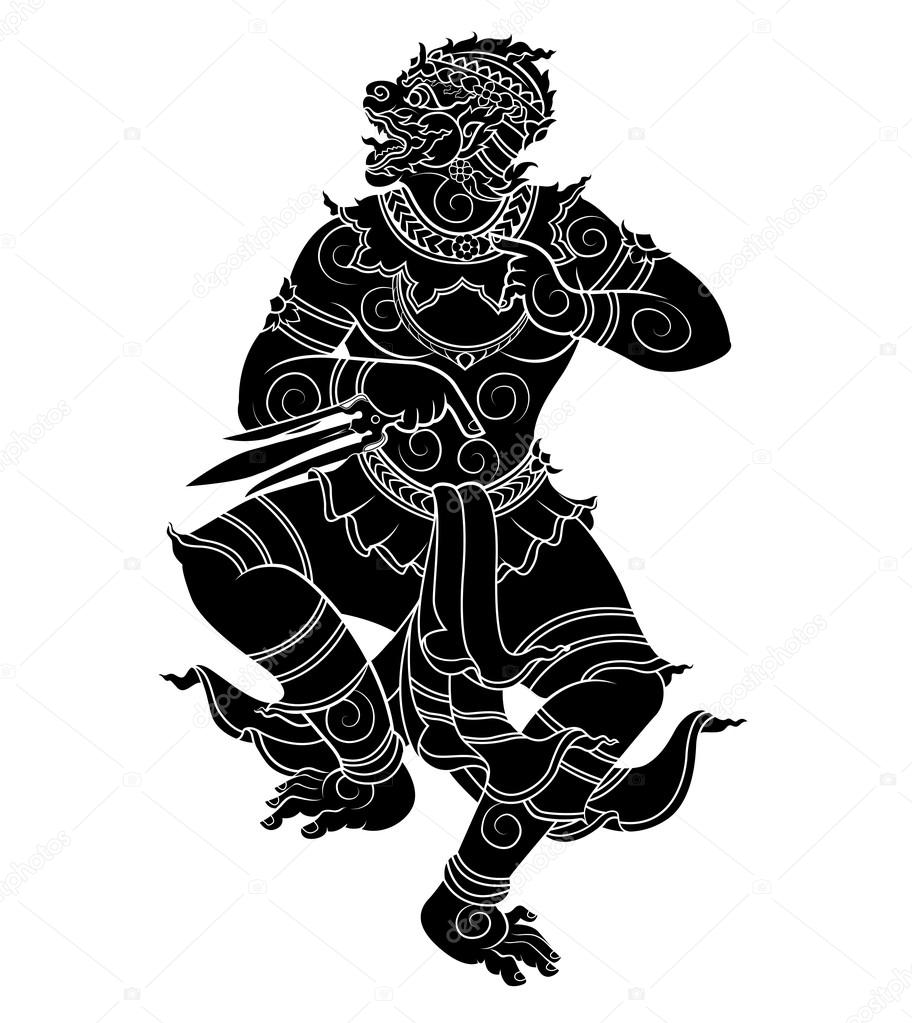 hanuman silhouetted on white background