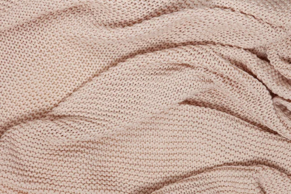 ニット綿波再生のテクスチャ表面 トップビュー 柔らかいほこりっぽいピンクのパステルウールの背景 季節の化粧平らなレイアウト 北欧のミニマルスタイル 家にいて 居心地がよく 女性らしさのコンセプト — ストック写真