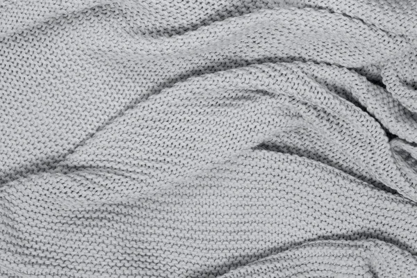 ニット綿波再生のテクスチャ表面 トップビュー 柔らかいグレーのウールの背景 季節の化粧平らなレイアウト 北欧のミニマルスタイル 2021年のコンセプトトレンディーな色究極の灰色 — ストック写真