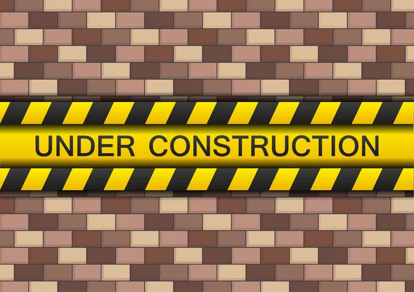 Under construction yellow tape on brickwall — Stock Vector