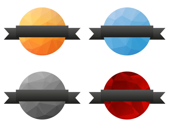 Sammlung von 4 isolierten bunten niedrigen polygonalen Abzeichen mit grau — Stockvektor