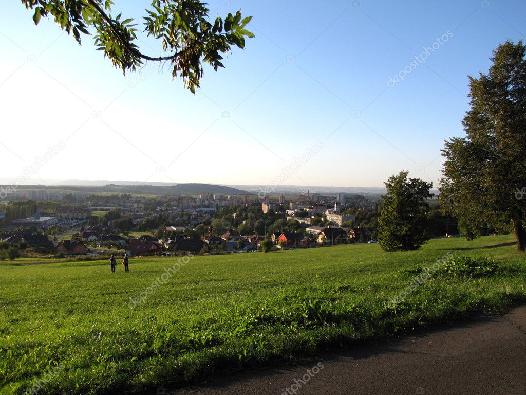 Photo of view on city of Novy Jicin during summer sunset