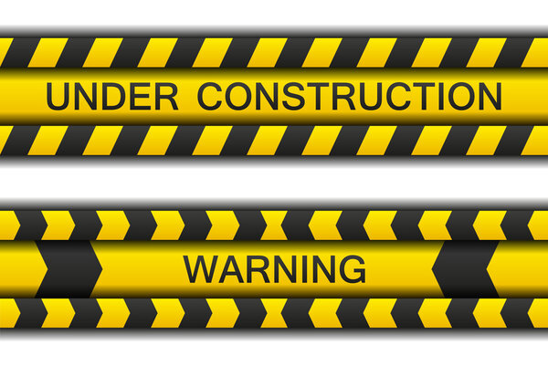 Two warning tapes - under construction and warning with shadow