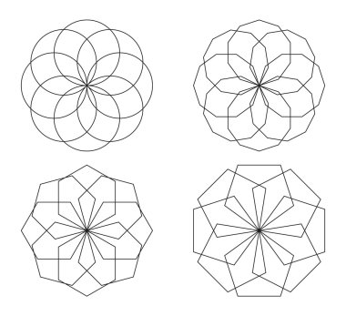 Çemberler ve çokgenler yapılan 4 izole simgeler kümesi