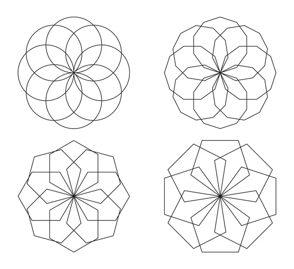 Set aus 4 isolierten Symbolen aus Kreisen und Polygonen — Stockvektor