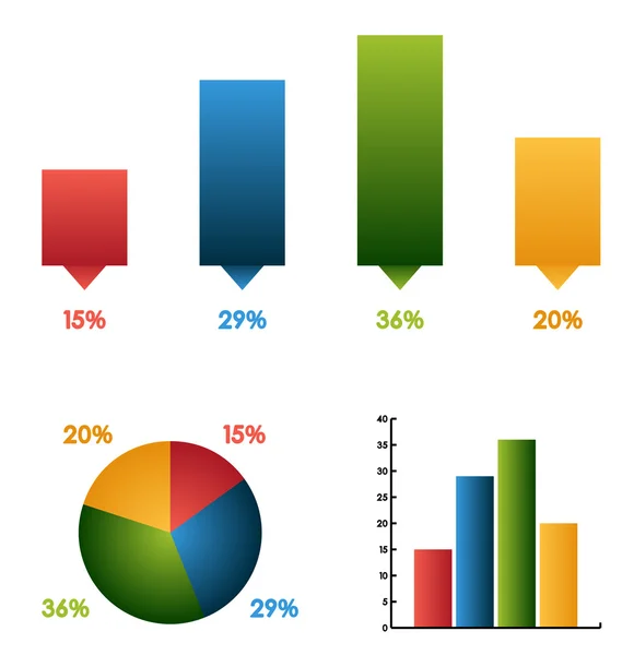 Sada 3 různých grafů (grafy), s stejná data a barvy — Stockový vektor