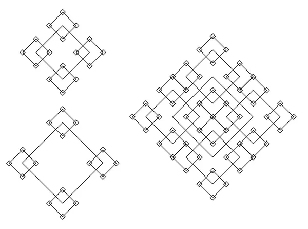 Conjunto de 3 adornos de línea abstracta hechos de cuadrados — Archivo Imágenes Vectoriales