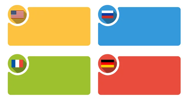 4 štítky s vlajkou Usa, Ruska, Francie a Německo, infograph — Stockový vektor
