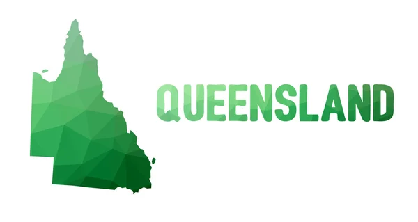 Зеленая многоугольная мозаика карта Квинсленда, QLD - политическая часть o — стоковый вектор