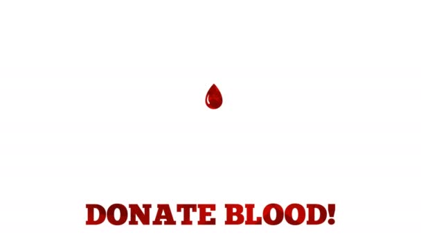 Donate blood animation - drop grows from mini drop to the full size then text blinks — Stock Video