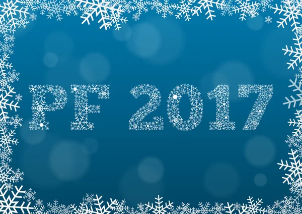 PF 2017 - white text made of snowflakes on background with bokeh — Stock Vector