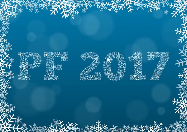 PF 2017 - kar taneleri ile bokeh arka plan üzerine beyaz metin yapılmış